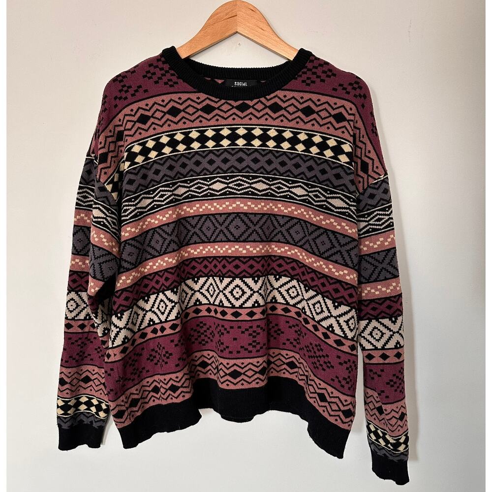 Social Collision Hot Topic Earth-Tone Pattern Stripe Girls Sweater S/M